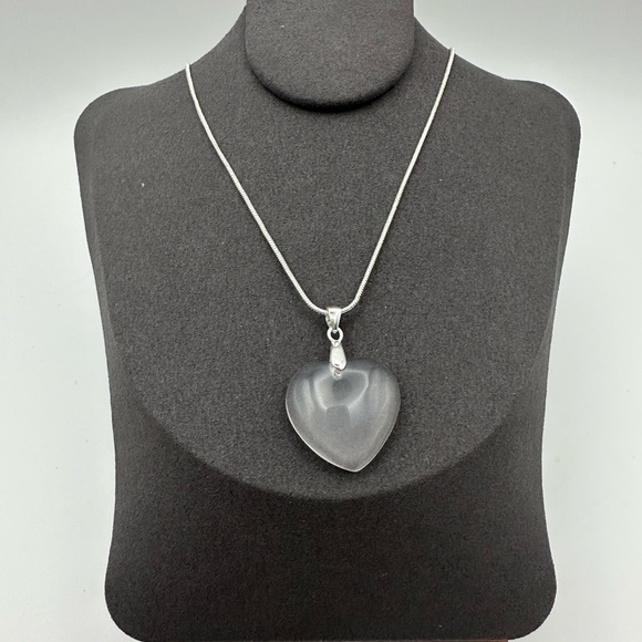 Rose Quartz Heart Pendant Necklace on Silver 925 Bail & Stainless Steel Chain - Picture 2 of 10
